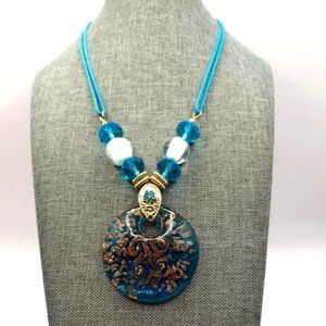 Jules B. Blue Cord Bead & Glass Pendant Necklace